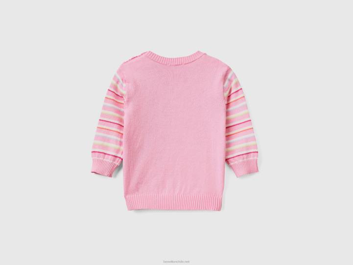 suéter a rayas en puro algodón NHBF3466 rosa niños Benetton