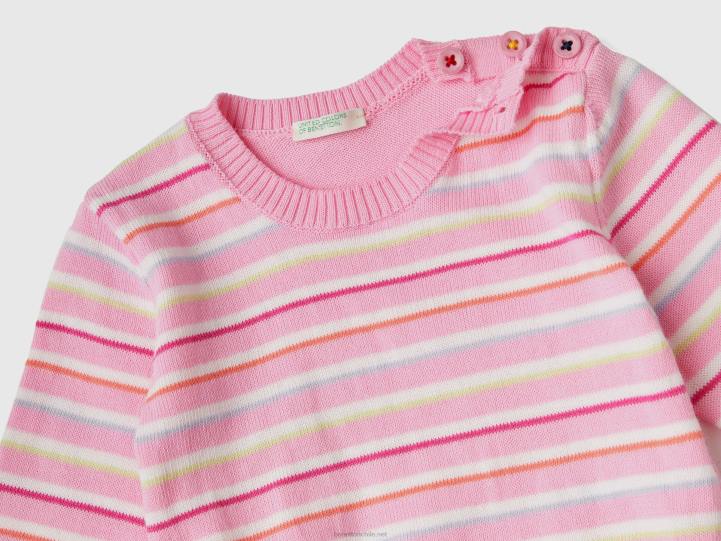 suéter a rayas en puro algodón NHBF3466 rosa niños Benetton