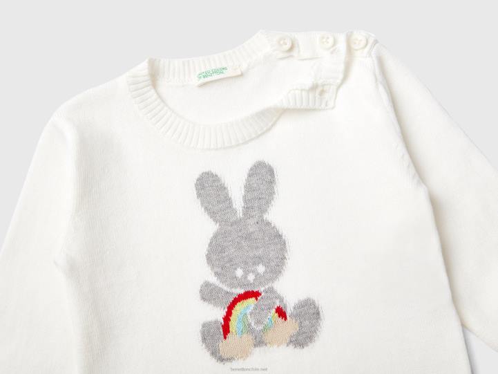 suéter de algodón con incrustaciones NHBF3462 Blanco crema niños Benetton