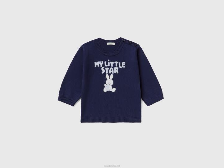 suéter de algodón con incrustaciones NHBF6114 azul oscuro niños Benetton