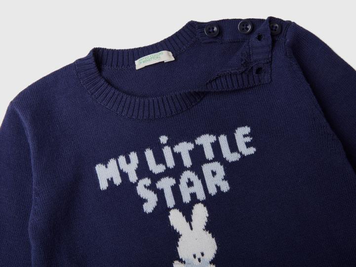 suéter de algodón con incrustaciones NHBF6114 azul oscuro niños Benetton